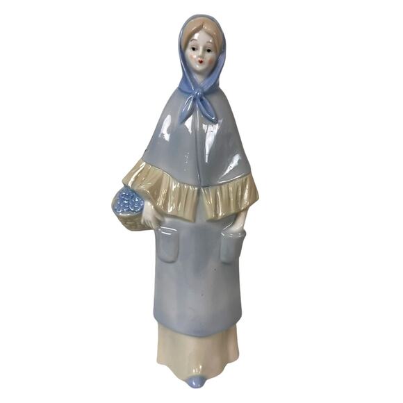Frankel Lady Figurine Vintage Ceramic Flower Girl Basket Elegant Muted Blue - Picture 1 of 15